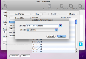 code128encoder automator exporting code 128 barcodes