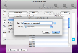 datamatrixencoder automator exporting barcodes