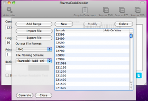 pharmacodeencoder automator generating barcodes