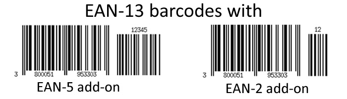 EAN barcode with different add-ons