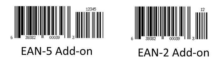 UPC barcode with different add-ons