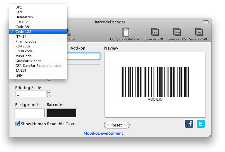 BarcodeEncoder generating UPC, EAN, Code39, Code128 and other barcodes