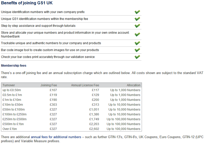 benefits and fees of joining GS1- EAN barcode